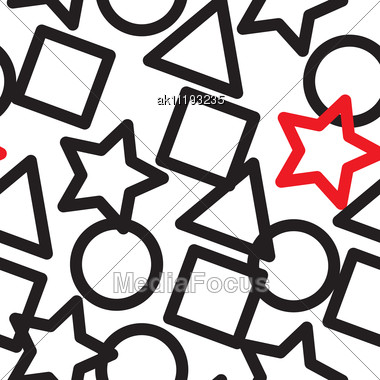 Abstract Background With Black And Red Geometric Figures. Seamless Pattern. Stock Photo
