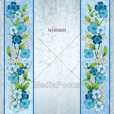 Abstract Grunge Light Background With Blue Spring Flowers Stock Photo