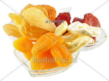 Assortment Of Dried Fruits On White Background Stock Photo