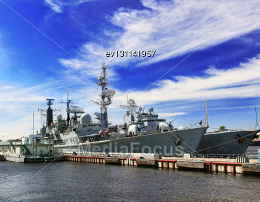 Flagship Military Ship In Gulf Stock Photo