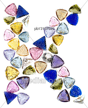 Gemstones Alphabet, Letter K. Isolated On White Background Stock Photo