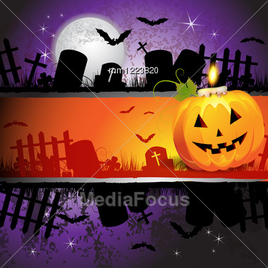 Halloween card design pumpkin and cemetery Stock Image MM1223820