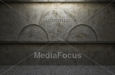 Illuminated Stone Wall Made In 3D Graphics Stock Photo