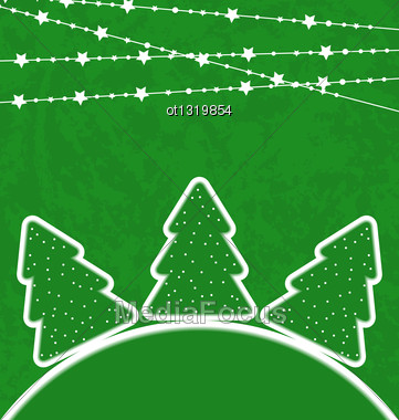 Illustration Christmas Set Trees With Garland - Vector Stock Photo