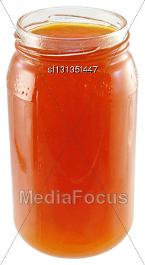 Jar Of Apricot Jelly On White Background Stock Photo