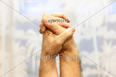 Plexus Friendly Hands Two Persons Colleagues At Work. Stock Photo