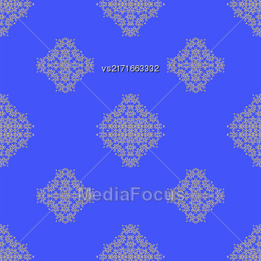 Seamless Texture On Blue. Element For Design. Ornamental Backdrop. Pattern Fill. Ornate Floral Decor For Wallpaper. Traditional Decor On Background Stock Photo