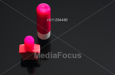 Set Of Children's Cosmetics - Nail Polish And Lipstick Stock Photo