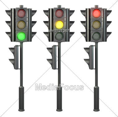Set Of Four Sided Traffic Lights On A Stand Stock Photo