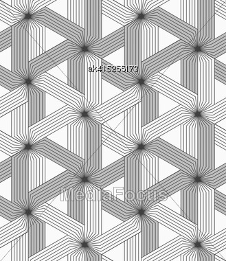 Shades Of Gray Striped Three Ray Stars.Seamless Stylish Geometric Background. Modern Abstract Pattern. Flat Monochrome Design Stock Photo