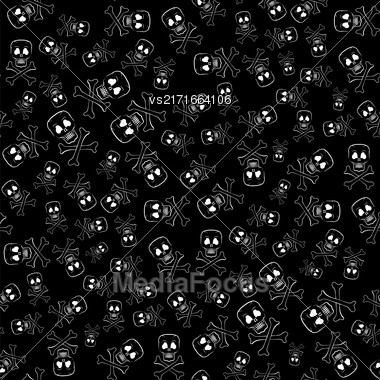 Skull Cross Bones Seamless Pattern Isolated On Black Stock Photo