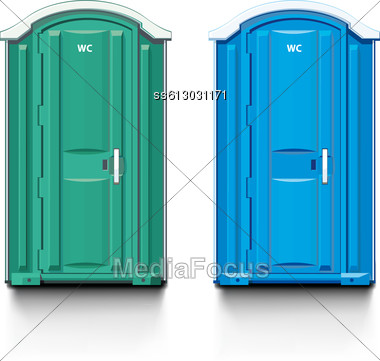 Street Biotoilet. Blue And Green. Stock Photo