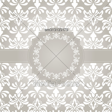 Frame For Yout Text On Seamless Vintage Wallpaper Pattern On Gradient Background, Fully Editable Eps 8 File With Clipping Mask And Pattern In Swatch Menu Stock Photo