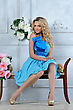 Stock Photo : Smiling Stock Photo: Beautiful Blonde Woman In Blue Dress In Luxury Interior.