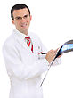Stock Photo : Badge Stock Image: Friendly Medical Doctor Stand With A X-ray Image And Medical Pad. Isolated