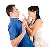 Stock Photo : Girlfriend Stock Photo: Girlfriend Threatening Her Boyfriend - Isolated On White