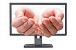 Stock Photo : Palm Stock Image: Open Palms Coming Out Of The Computer Monitor