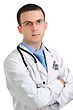 Stock Photo : Badge Pictures: Portrait Of Friendly Medical Doctor With Cross A Hands. Isolated