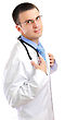 Stock Photo : Badge Stock Image: Portrait Of Medical Doctor With Phonendoscope. Isolated Over White