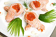 Stock Photo : Cucumber Stock Photo: Roasted Salmon Filet With Red Caviar, Cucumbers And Sauce