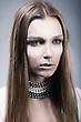 Sensuality. Attractive Young Fresh Woman Face With Beauty Long Hair And Necklace - stock photography