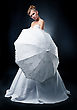 Stock Photo : Face Pictures: Wedding Style. Fashion Model Blonde Woman In Bridal White Dress With Umbrella